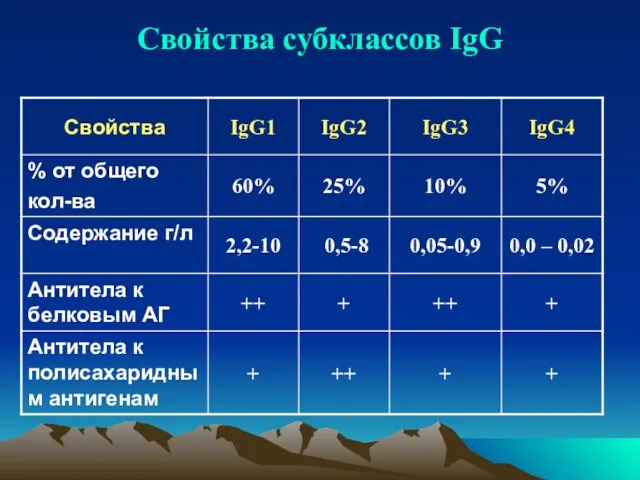 Свойства субклассов IgG