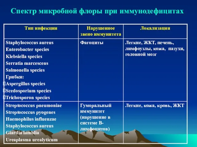 Спектр микробной флоры при иммунодефицитах