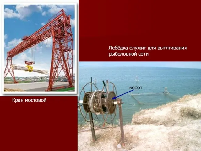 Кран мостовой Лебёдка служит для вытягивания рыболовной сети ворот