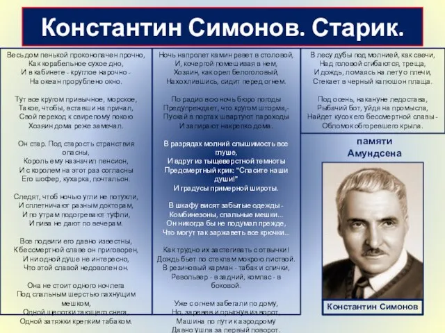 Константин Симонов. Старик. Весь дом пенькой проконопачен прочно, Как корабельное сухое дно,