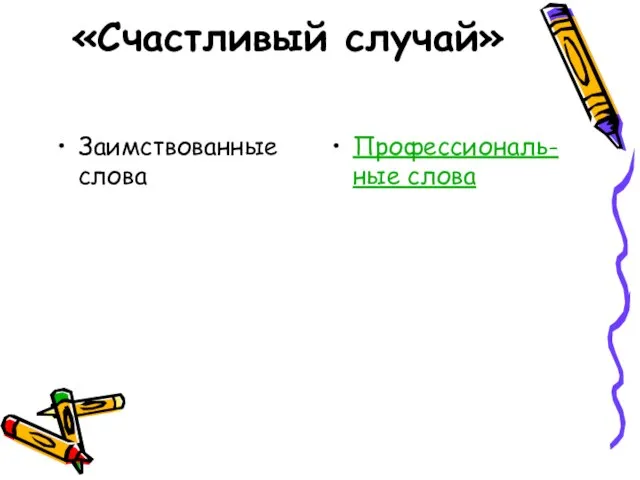 «Счастливый случай» Заимствованные слова Профессиональ-ные слова