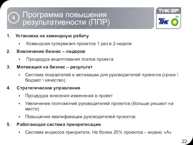 Программа повышения результативности (ППР) 4 Установка на командную работу Командная супервизия проектов