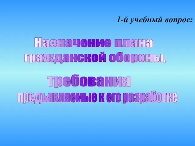 1-й учебный вопрос: гражданской обороны, требования предъявляемые к его разработке Назначение плана