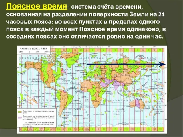 Поясное время- система счёта времени, основанная на разделении поверхности Земли на 24