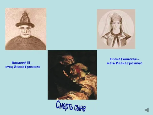 Василий III – отец Ивана Грозного Елена Глинская – мать Ивана Грозного Смерть сына