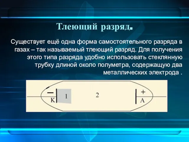 Тлеющий разряд. Существует ещё одна форма самостоятельного разряда в газах – так