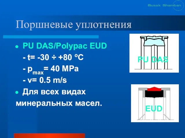 Поршневые уплотнения PU DAS/Polypac EUD - t= -30 ÷ +80 oC -