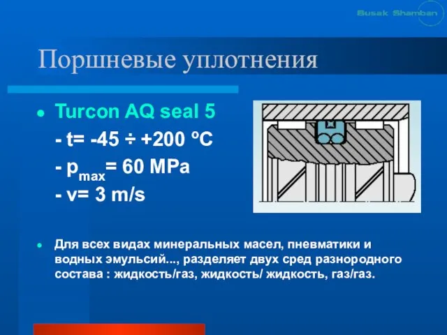 Поршневые уплотнения Turcon AQ seal 5 - t= -45 ÷ +200 oC