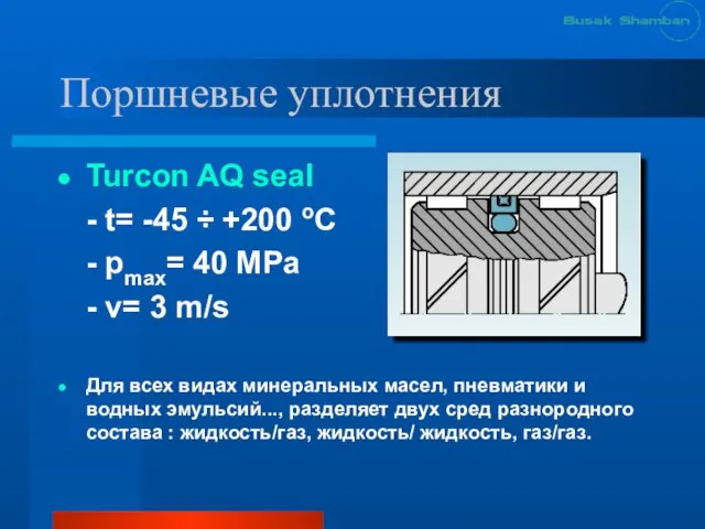 Поршневые уплотнения Turcon AQ seal - t= -45 ÷ +200 oC -