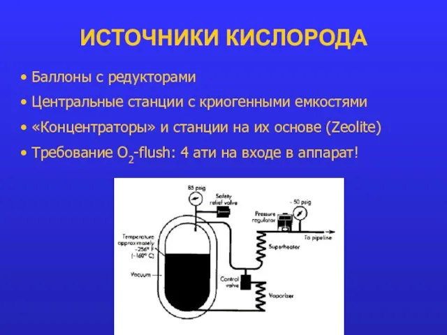 ИСТОЧНИКИ КИСЛОРОДА Баллоны с редукторами Центральные станции с криогенными емкостями «Концентраторы» и