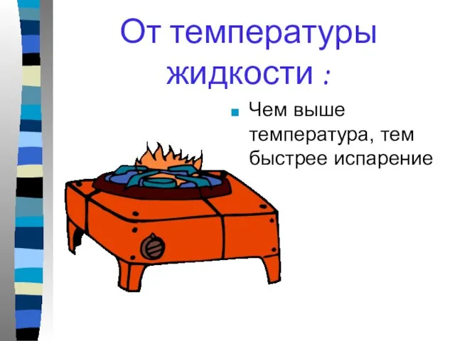 От температуры жидкости : Чем выше температура, тем быстрее испарение