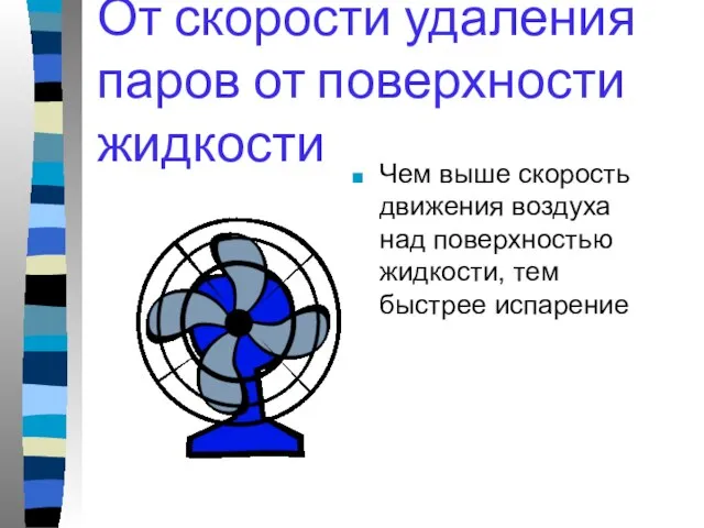 От скорости удаления паров от поверхности жидкости Чем выше скорость движения воздуха