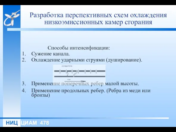 Разработка перспективных схем охлаждения низкоэмиссионных камер сгорания Способы интенсификации: Сужение канала. Охлаждение