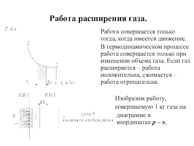 Работа расширения газа. Работа совершается только тогда, когда имеется движение. В термодинамическом