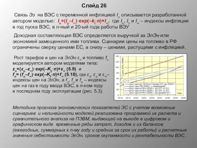 Слайд 26 Связь Эз на ВЭС с переменной инфляцией In описывается разработанной