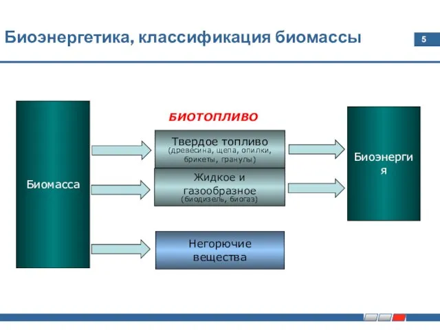 Биоэнергетика, классификация биомассы Биомасса Твердое топливо (древесина, щепа, опилки, брикеты, гранулы) Жидкое