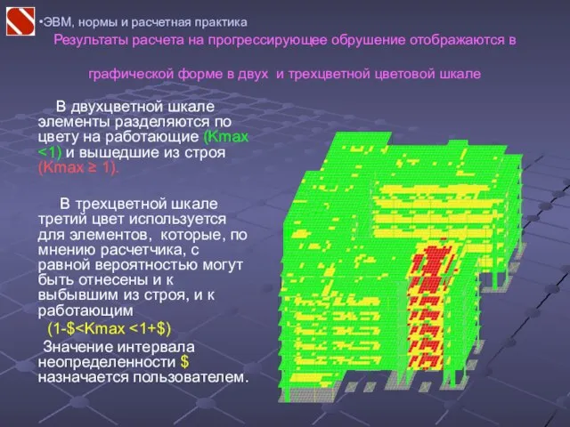 ЭВМ, нормы и расчетная практика Результаты расчета на прогрессирующее обрушение отображаются в