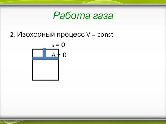 Работа газа 2. Изохорный процесс V = const s = 0 A = 0