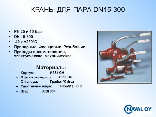 КРАНЫ ДЛЯ ПАРА DN15-300 PN 25 и 40 бар DN 15-300 -40