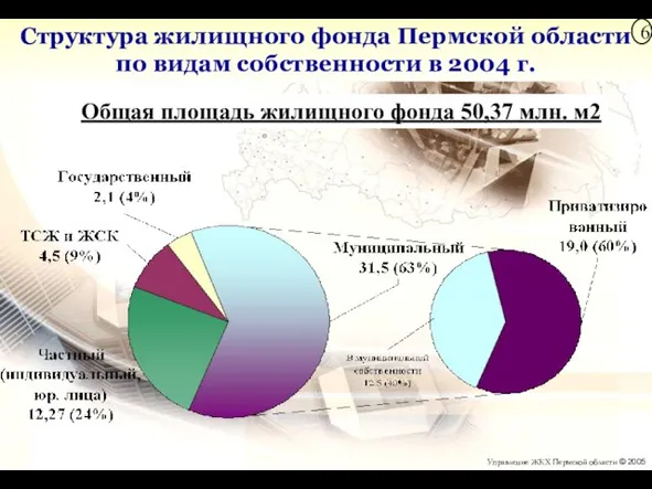 Структура жилищного фонда Пермской области по видам собственности в 2004 г. Общая