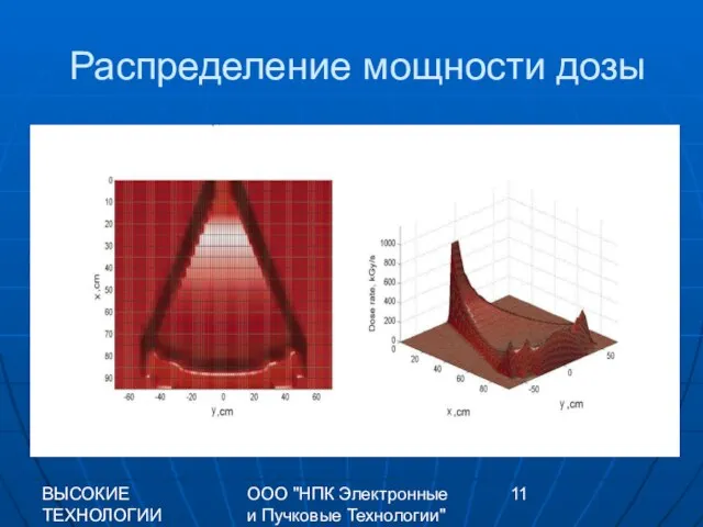 ВЫСОКИЕ ТЕХНОЛОГИИ XXI 2009 г. ООО "НПК Электронные и Пучковые Технологии" Распределение мощности дозы