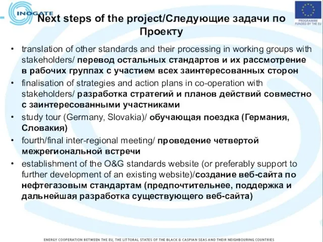 Next steps of the project/Следующие задачи по Проекту translation of other standards
