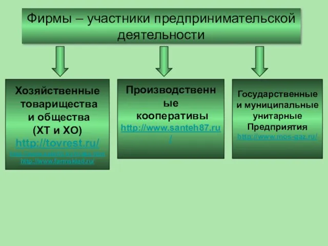 Фирмы – участники предпринимательской деятельности Хозяйственные товарищества и общества (ХТ и ХО)