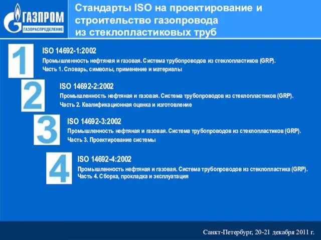 Санкт-Петербург, 20-21 декабря 2011 г. Стандарты ISO на проектирование и строительство газопровода
