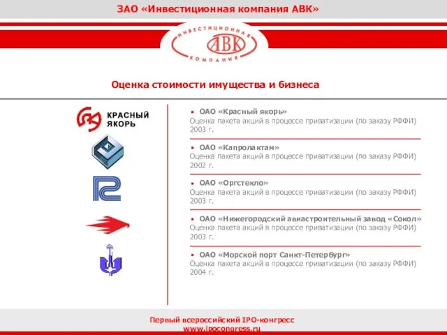 ОАО «Красный якорь» Оценка пакета акций в процессе приватизации (по заказу РФФИ)