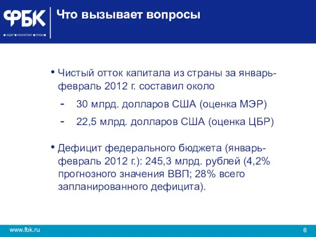 Что вызывает вопросы Чистый отток капитала из страны за январь-февраль 2012 г.