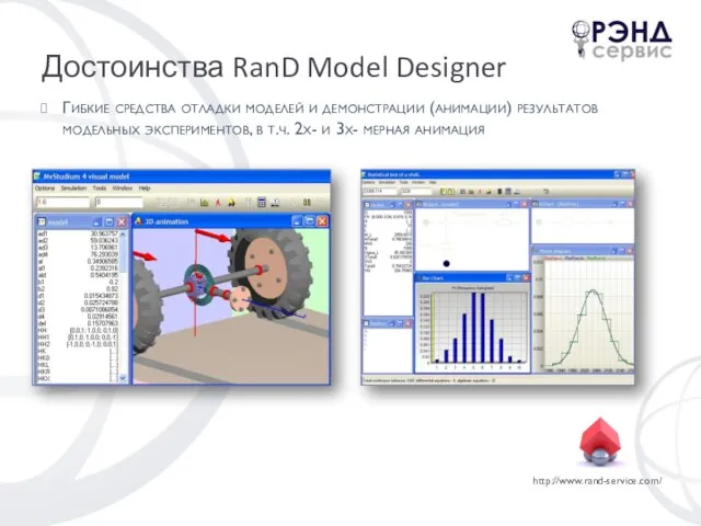 Достоинства RanD Model Designer Гибкие средства отладки моделей и демонстрации (анимации) результатов