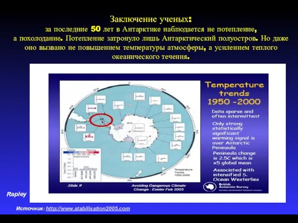 Rapley Источник: http://www.stabilisation2005.com Заключение ученых: за последние 50 лет в Антарктике наблюдается