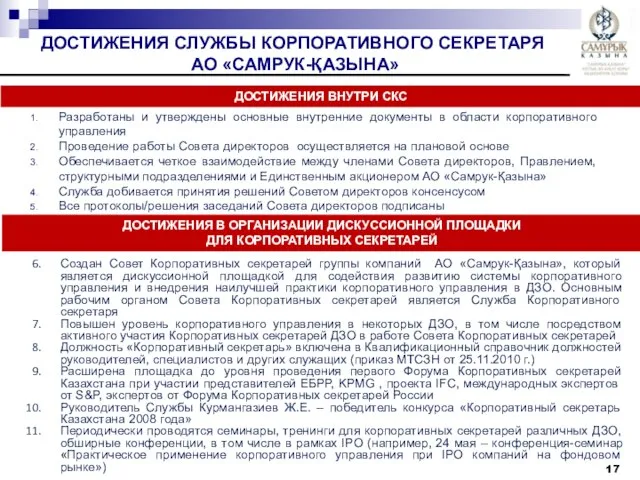 Разработаны и утверждены основные внутренние документы в области корпоративного управления Проведение работы