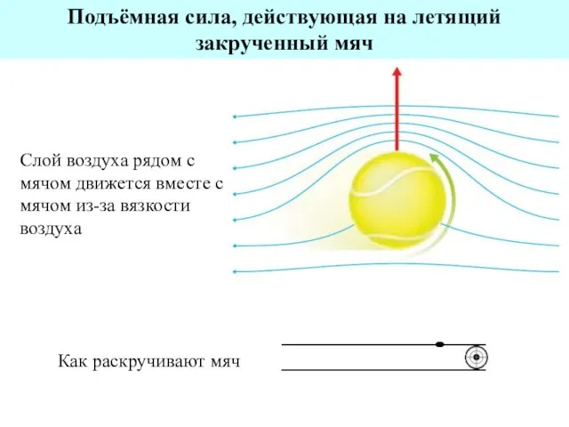 Подъёмная сила, действующая на летящий закрученный мяч Слой воздуха рядом с мячом