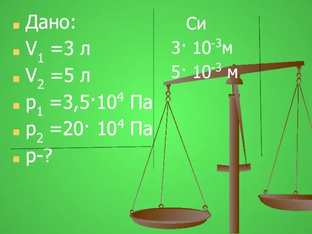 Дано: V1 =3 л V2 =5 л р1 =3,5·104 Па р2 =20·