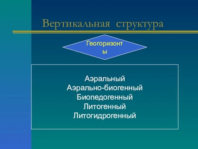 Вертикальная структура Геогоризонты Аэральный Аэрально-биогенный Биопедогенный Литогенный Литогидрогенный