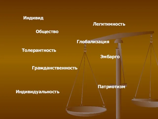 Общество Глобализация Толерантность Гражданственность Патриотизм Индивид Легитимность Эмбарго Индивидуальность