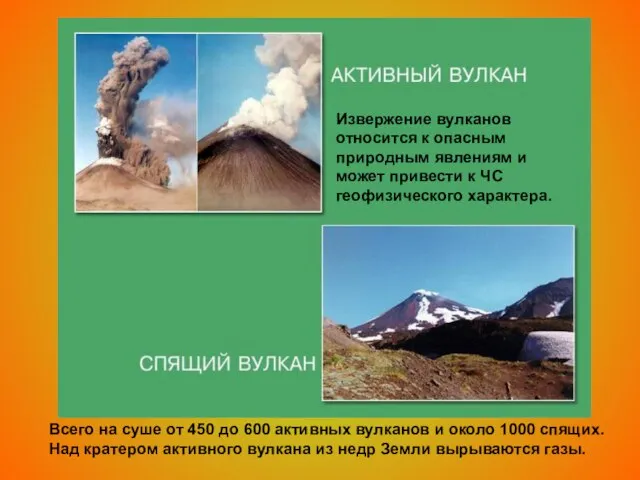 Всего на суше от 450 до 600 активных вулканов и около 1000