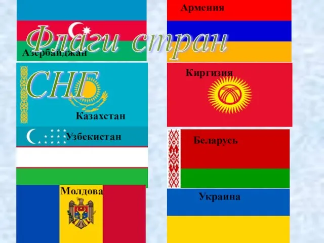 Азербайджан Армения Казахстан Киргизия Флаги стран СНГ Узбекистан Беларусь Молдова Украина