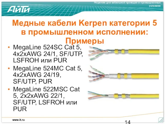 Медные кабели Kerpen категории 5 в промышленном исполнении: Примеры MegaLine 524SC Cat