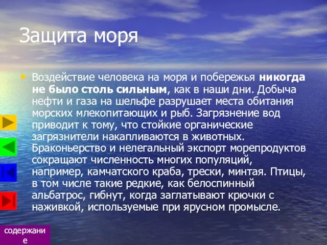 Защита моря Воздействие человека на моря и побережья никогда не было столь