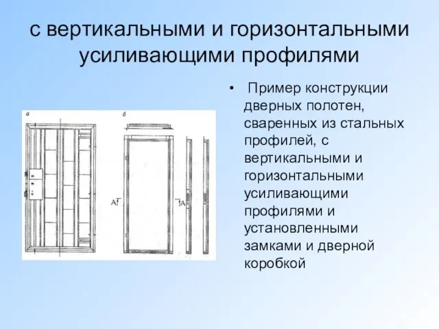 с вертикальными и горизонтальными усиливающими профилями Пример конструкции дверных полотен, сваренных из