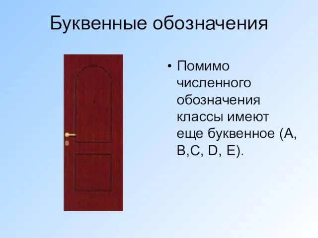 Буквенные обозначения Помимо численного обозначения классы имеют еще буквенное (A, B,C, D, E).