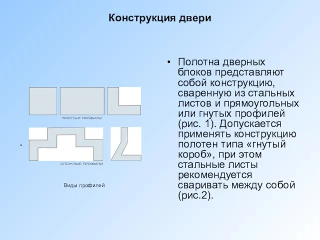 Конструкция двери Рисунок 1 - Виды профилей Полотна дверных блоков представляют собой