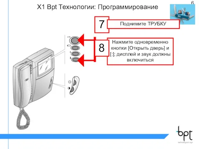 X1 Bpt Tехнологии: Программирование Нажмите одновременно кнопки [Открыть дверь] и [:]; дисплей