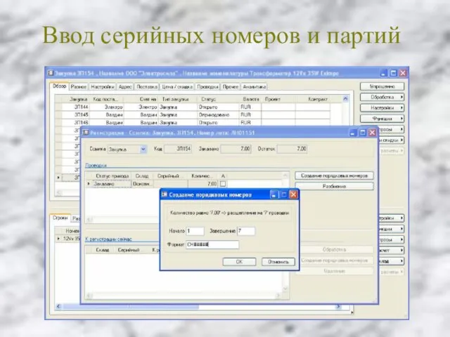 Ввод серийных номеров и партий