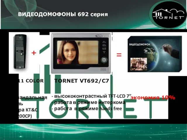 КОМПЛЕКТ TORNET VT692/C7 PLUS - высококонтрастный TFT-LCD 7” - работа в режиме