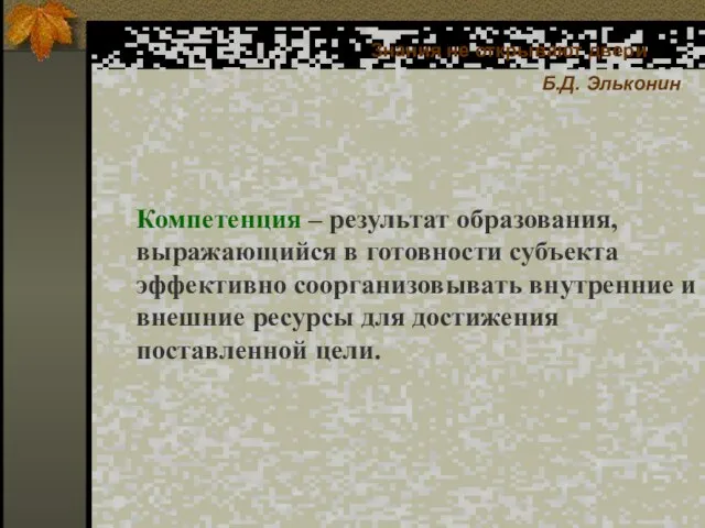 Компетенция – результат образования, выражающийся в готовности субъекта эффективно соорганизовывать внутренние и