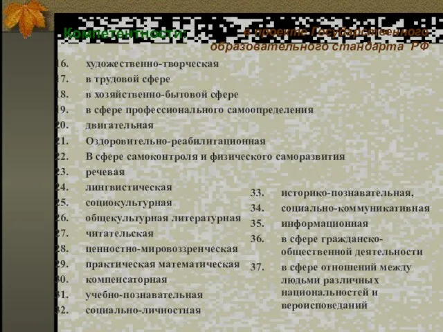 Компетентности: в проекте Государственного образовательного стандарта РФ