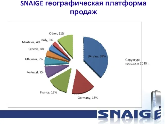 SNAIGE географическая платформа продаж Структура продаж в 2010 г.